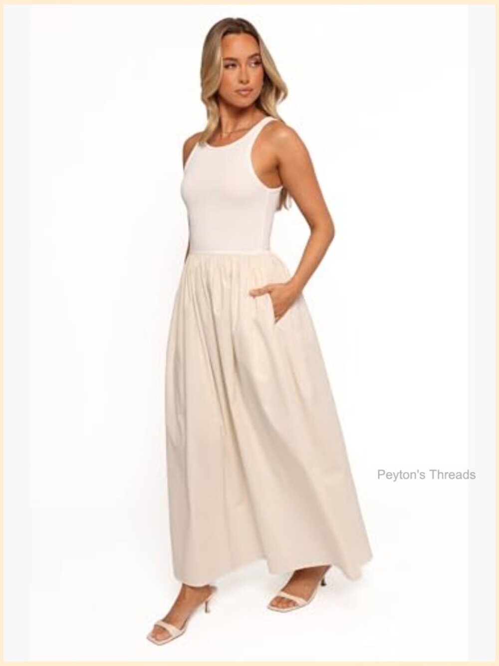 Midi Dress with Elastic Waist, Cotton Blend, Tank Style, Round Neck - Picture 3 of 5